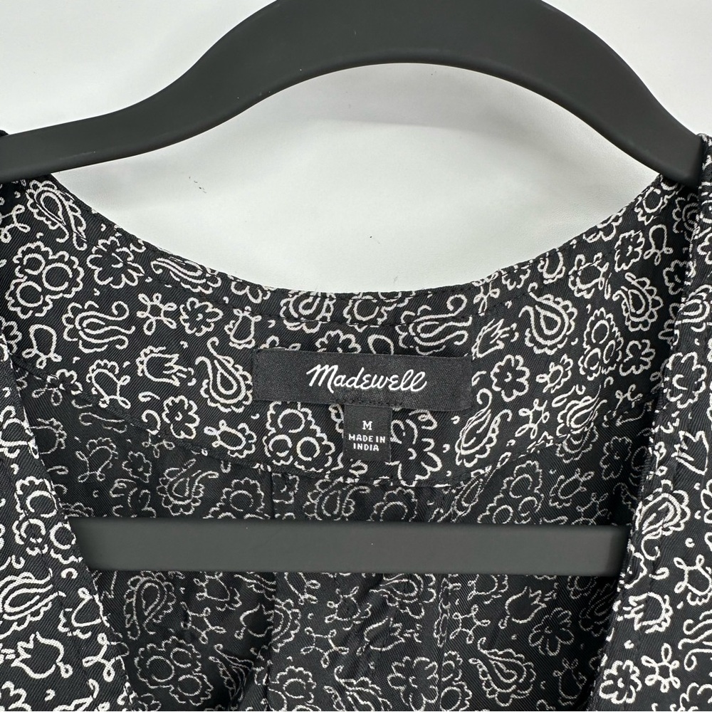 Madewell Pleated Black & White Short Sleeve Top Medium - Picture 4 of 7